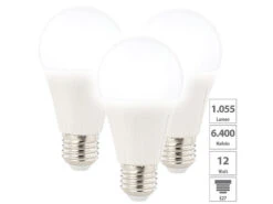 Luminea LED E27 Tageslicht:3er-Set LED-Lampe E27, Klasse E, 9 W, Tageslichtweiß 6400K, 1.050 Lm