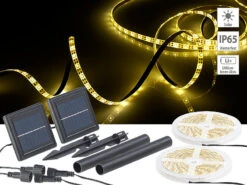 Lunartec LED Strip Solar:2er-Set Solar-LED-Streifen Mit 180 Warmweißen LEDs, Wetterfest IP65