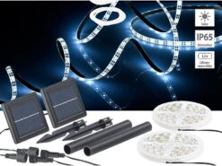 Lunartec Solar LED Band:2er-Set Solar-LED-Streifen Mit 180 Tageslichtweißen LEDs, IP65