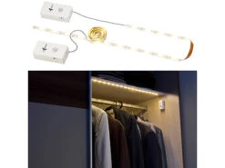 Lunartec LED Strip Batterie:2er-Set Indoor-LED-Streifen, 30 LEDs, PIR, Batterie, 600lm, 100 Cm