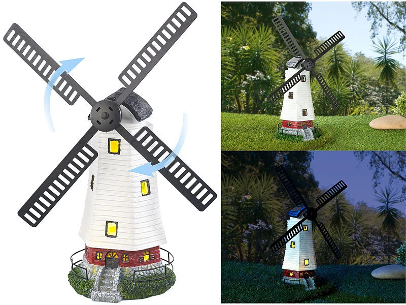 Lunartec Deko-Windmühle Garten:2er-Set Solar-Deko-Windmühlen Mit Drehendem Windrad & LED-Licht – Bild 5