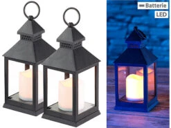 Lunartec Grablaternen:2er Pack Laterne Mit Flackernder LED-Kerze Und Timer, Batteriebetrieb