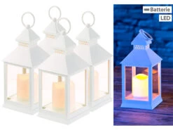 Lunartec Grablichter:4er Pack Laterne Mit Flackernder LED-Kerze Und Timer, Batteriebetrieb
