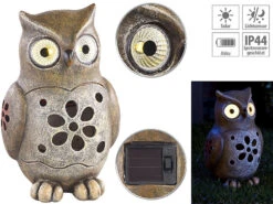 Lunartec Solar Figuren:Deko-Eule Mit Leuchtenden LED-Augen Und Solar-Panel, 16 Cm, IP44