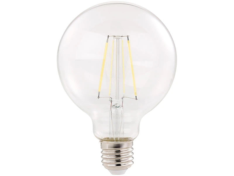 Luminea LED Globe:4er-Set LED-Filament-Birnen, E27, E, 6 W, 806 Lm, Tageslichtweiß – Bild 4