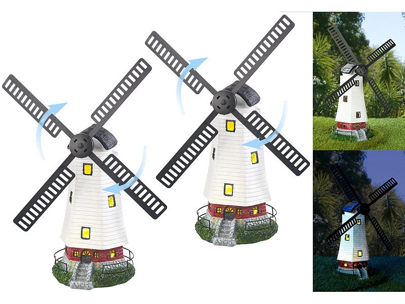 Lunartec Deko-Windmühle Garten:2er-Set Solar-Deko-Windmühlen Mit Drehendem Windrad & LED-Licht – Bild 2