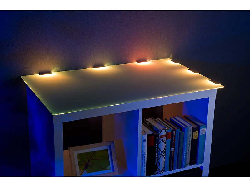 Lunartec Glaskantenbeleuchtung:LED-Glasbodenbeleuchtung Mit Fernbedienung: 6 Klammern Mit 18 RGB-LEDs – Bild 8