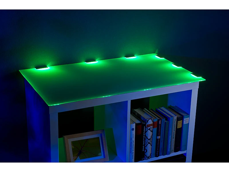 Lunartec Glaskantenbeleuchtung:LED-Glasbodenbeleuchtung Mit Fernbedienung: 6 Klammern Mit 18 RGB-LEDs – Bild 10