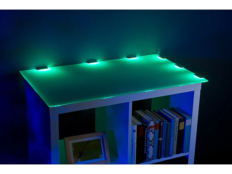 Lunartec Glaskantenbeleuchtung:LED-Glasbodenbeleuchtung Mit Fernbedienung: 6 Klammern Mit 18 RGB-LEDs – Bild 11