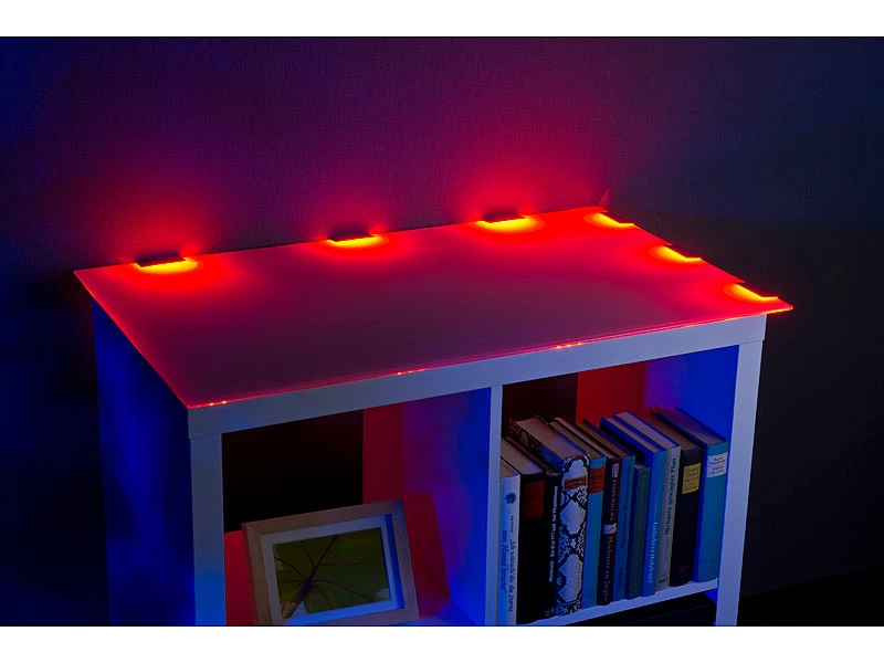 Lunartec Glaskantenbeleuchtung:LED-Glasbodenbeleuchtung Mit Fernbedienung: 6 Klammern Mit 18 RGB-LEDs – Bild 12