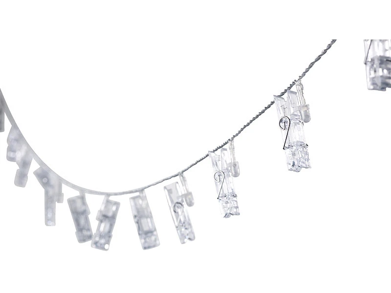 Lunartec Fotolichterkette:LED-Foto-Clips-Lichterkette Mit 40 Klammern, Solar-betrieben, 10 M – Bild 8