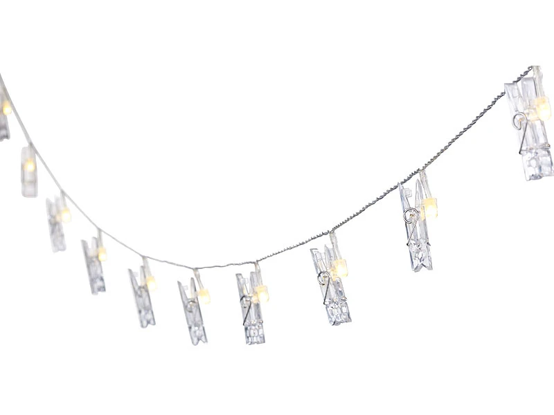Lunartec Fotolichterkette:LED-Foto-Clips-Lichterkette Mit 40 Klammern, Solar-betrieben, 10 M – Bild 4