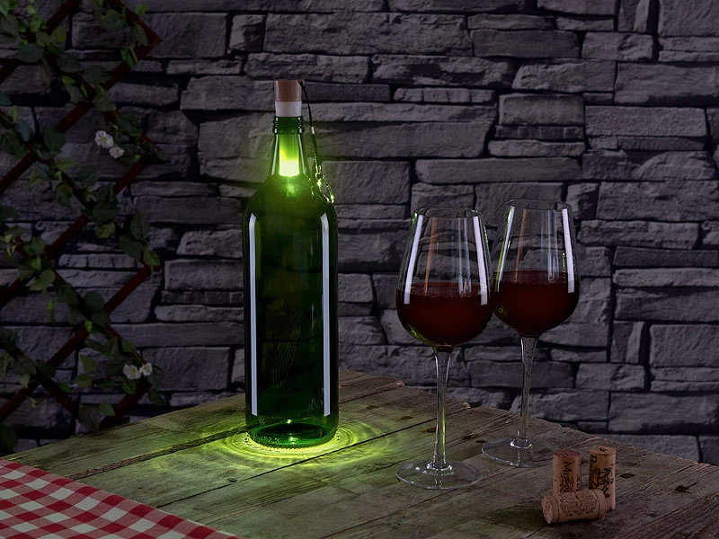 Lunartec Weinflaschen Beleuchtung:3er-Set LED-Weinflaschen-Lichter Mit Weißem Licht, Per USB Ladbar – Bild 7