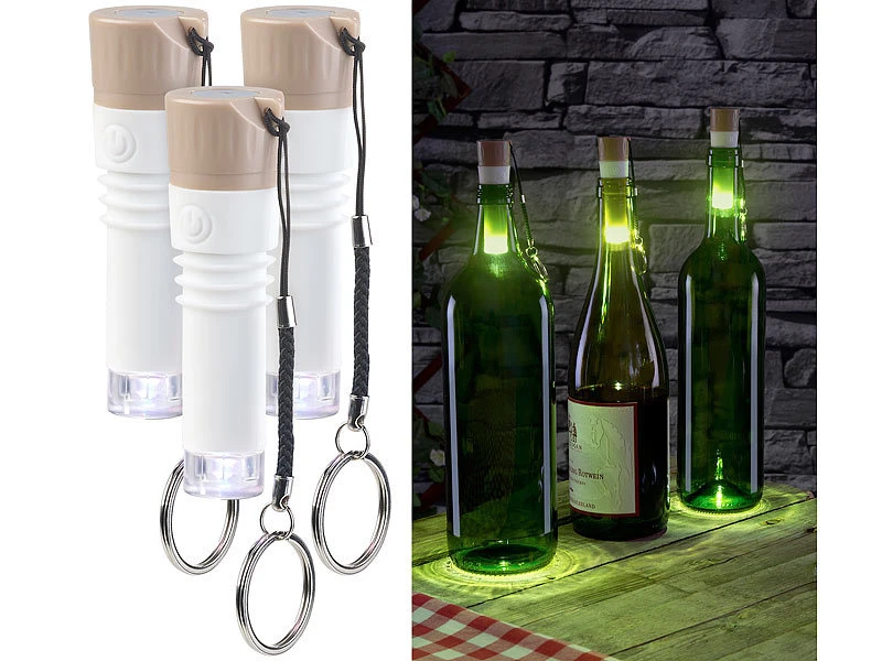 Lunartec Weinflaschen Beleuchtung:3er-Set LED-Weinflaschen-Lichter Mit Weißem Licht, Per USB Ladbar – Bild 2