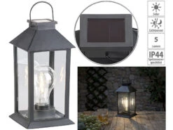 Lunartec Solar Laterne Outdoor:Solar-Laterne Mit LED-Glühbirne, Dämmerungs-Sensor & Akku, 5 Lm, IP44