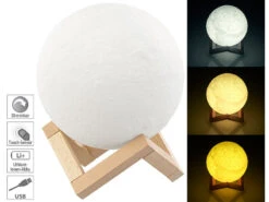 Lunartec Mondlampe:Deko-Mond-Leuchte Mit LED, Touchbedienung, Akku, 3 Farben, Ø 15 Cm
