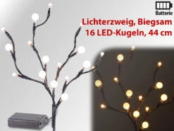 Lunartec LED Zweig:LED-Lichterzweig Mit 16 Leuchtenden Kugeln, 44 Cm, Batteriebetrieben