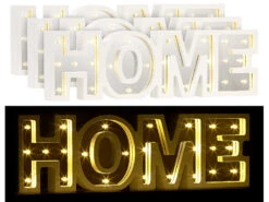 Lunartec Beleuchtung Schriftzug:LED-Schriftzug "HOME" Aus Holz & Spiegeln Mit Timer, 3er-Set