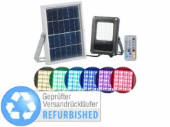 Luminea Solarstrahler Garten:Solar-LED-Fluter Für Außen, RGBW, 10 Watt, Versandrückläufer