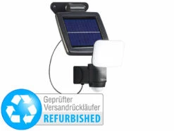 Luminea Garten Solarstrahler:Solar-LED-Wandfluter Für Außen, PIR-Sensor, 5,4 Versandrückläufer