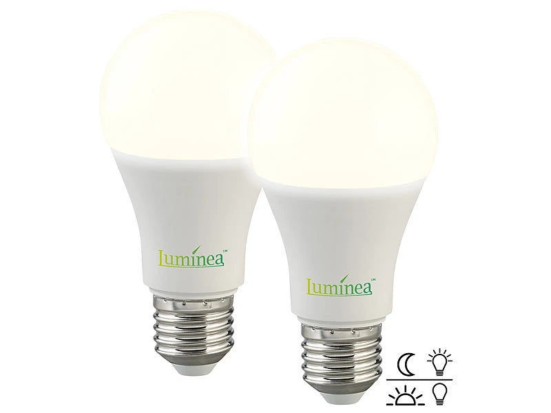 Luminea LED Wonzimmerleuchten:2er-Set LED-Lampen Mit Dämmerungssensor, E27, 11 W, 1.050 Lm, Warmweiß – Bild 2