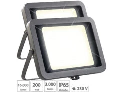 Luminea Außenfluter:2er-Set Wetterfester LED-Fluter, 200 W, 18.000 Lm, 3.000 K, Warmweiß