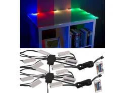 Lunartec LED Leiste:2er-Set LED-Glasbodenbeleuchtungen: 12 Klammern Mit 36 RGB-LEDs