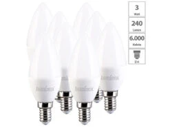Luminea LED-Glühbirne E14:8er-Set LED-Kerzen E14, C37, 3W (ersetzt 30W), 240 Lm, Tageslichtweiß