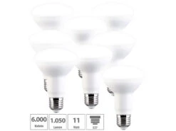 Luminea LED-Lampen E27 Reflektor:8er-Set LED-Reflektor R80, E27 11W (ersetzt 100W) 950lm Tageslichtweiß
