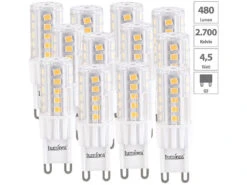 Luminea LED Lampen G9:12er-Set LED-Stiftsockellampe G9 4,5W (ersetzt 30W)480lm Warmweiß 360°