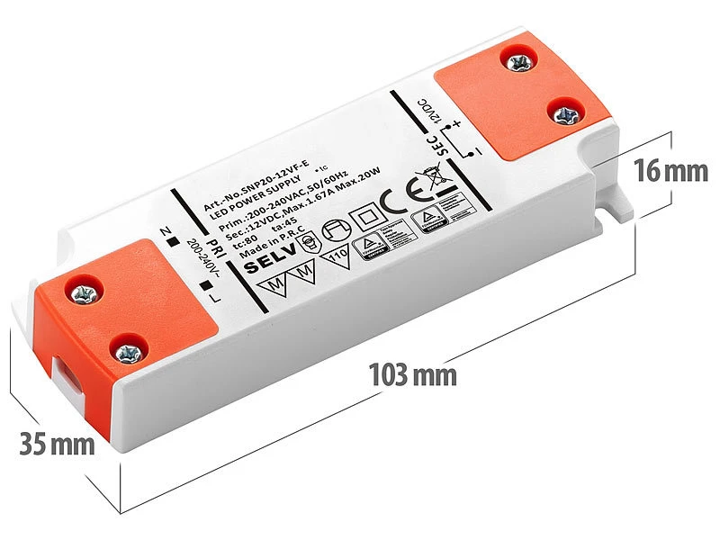 Revolt LED Trafo:LED-Transformator, 230V Auf 12V, Gesamtlast Bis 20 W, 103 X 35 X 16 Mm – Bild 5