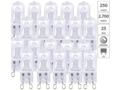 Luminea Halogenstifte G9:20er-Set Halogen-Stiftsockellampen G9, 25 W, 250 Lm, Warmweiß, Dimmbar