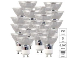 Luminea 18er-Set LED-Spotlights, Glasgehäuse, GU10, 3 W, 250 Lm