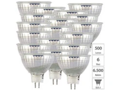 Luminea LED Beleuchtung:18er-Set LED-Spots, Glasgehäuse GU5.3, 6W, 500 Lm, 6500K