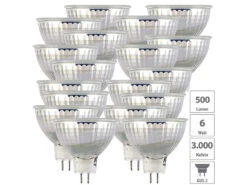 Luminea Gu5.3 Beleuchtung:18er-Set LED-Spot Mit Glasgehäuse GU5.3, 6 W, 500 Lm, 3000 K, F