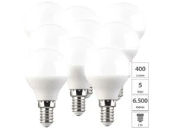 Luminea 9er-Set LED-Lampe, Tropfenform, P45, E14, 5W, 400 Lm