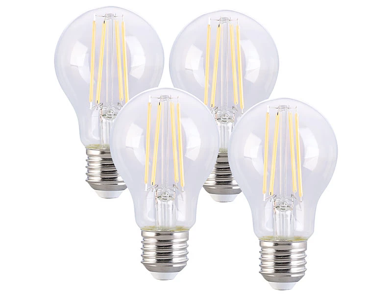Luminea LED Birnen E27:4er-Set LED-Filament-Lampe E27 7,2 W (ersetzt 60 W) 806 Lm Warmweiß – Bild 2