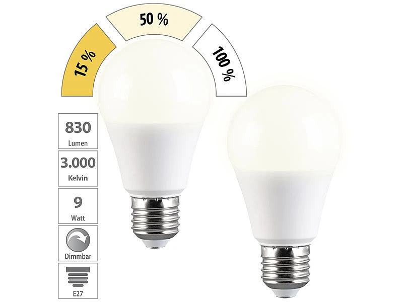 Luminea LED Birne:4er-Set LED-Lampe E27 9W (ers. 75W) 3-stufig Dimmbar 830 Lm Warmweiß – Bild 8