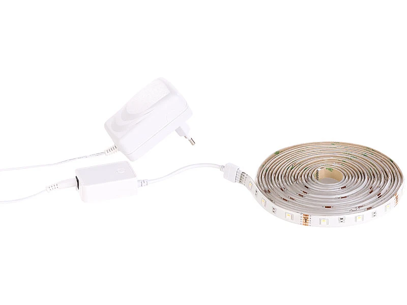 Luminea LED Band Alexa:WLAN-LED-Streifen, Weiß, 5 M, Amazon Alexa & Google Assistant Komp. – Bild 2