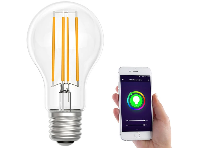 Luminea Home Control WiFi Lampen:LED-Filament-Lampe, Komp. Zu Amazon Alexa / GA, 2700 K 2er-Set – Bild 9