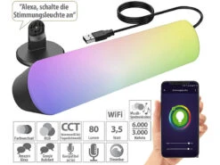 Luminea Home Control Standleuchte:WLAN-USB-Stimmungsleuchte Mit RGB+CCT-LEDs, App, 80 Lm, 3,5 W, Schwarz