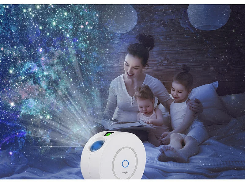 Lunartec Sternhimmelprojektor:Laser-3D-Sternenhimmel-Projektor, RGB-LEDs, Sprach-/Zeitsteuerung, App – Bild 5