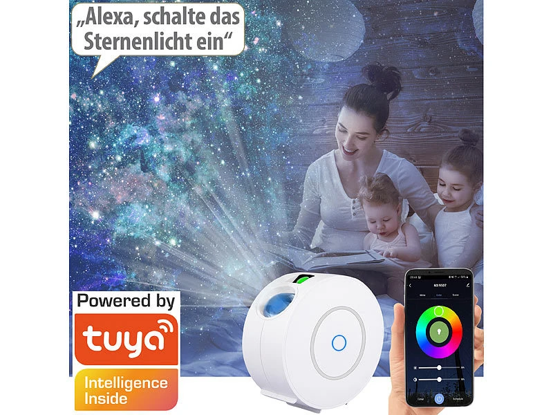 Lunartec Sternhimmelprojektor:Laser-3D-Sternenhimmel-Projektor, RGB-LEDs, Sprach-/Zeitsteuerung, App – Bild 2