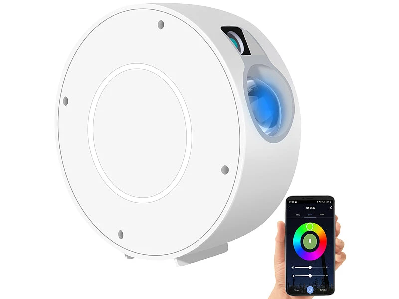 Lunartec Sternhimmelprojektor:Laser-3D-Sternenhimmel-Projektor, RGB-LEDs, Sprach-/Zeitsteuerung, App – Bild 3