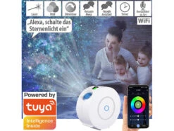 Lunartec Sternhimmelprojektor:Laser-3D-Sternenhimmel-Projektor, RGB-LEDs, Sprach-/Zeitsteuerung, App