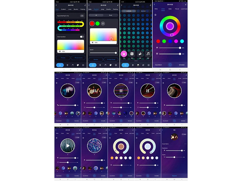 Luminea Home Control Alexa RGBIC LED Strips:2er-Set WLAN-RGBIC-LED-Lichtstreifen, App, Sprach- & Soundsteuerung,5m – Bild 5