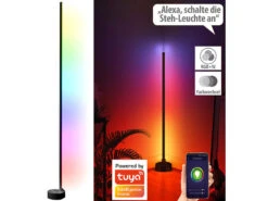 Luminea Home Control Stehleuchte:WLAN-Steh-/Eck-Leuchte Mit RGBW-IC-LEDs, 12W, Dimmbar, App, Schwarz