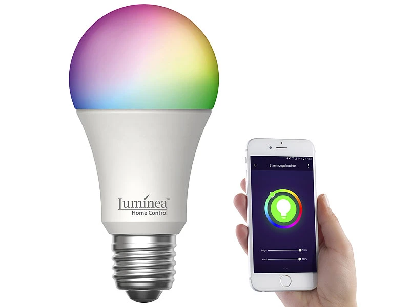 Luminea Home Control WLAN-LED-Lampen Alexa:2er-Set WLAN-LED-Lampe, E27, RGB-CCT, 14W (ersetzt 150W), 1.520lm, App – Bild 9