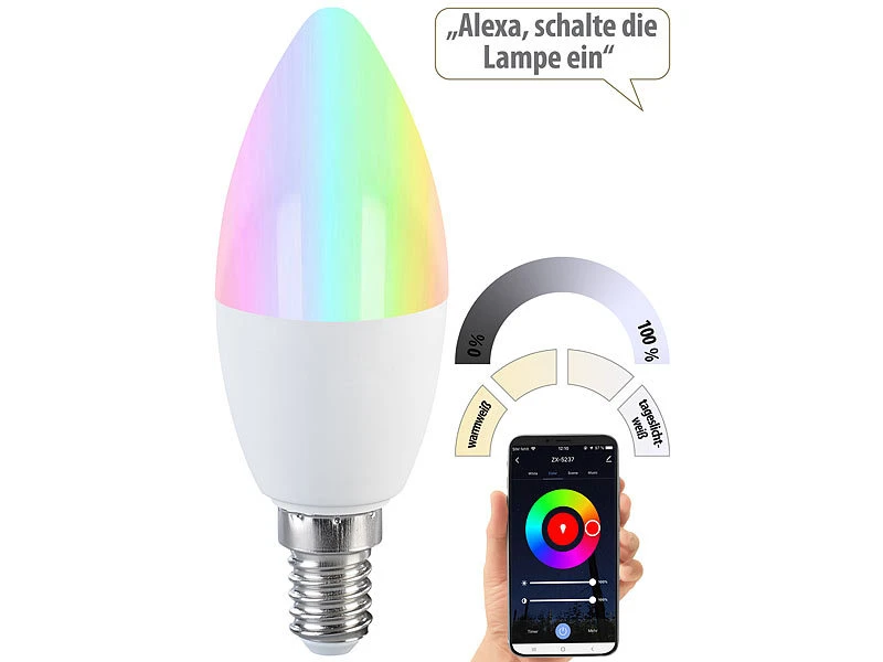 Luminea Home Control Lampen:LED-Kerze E14, RGB-CCT, 5 W (ersetzt 40 W), 470 Lm, ZigBee-kompatibel – Bild 2