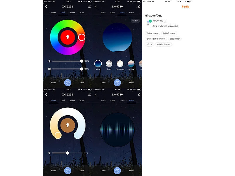 Luminea Home Control Lampen E27 Fassung:4er-Set LED-Lampen E27, RGB-CCT, 9W, 806 Lumen, ZigBee-kompatibel – Bild 5
